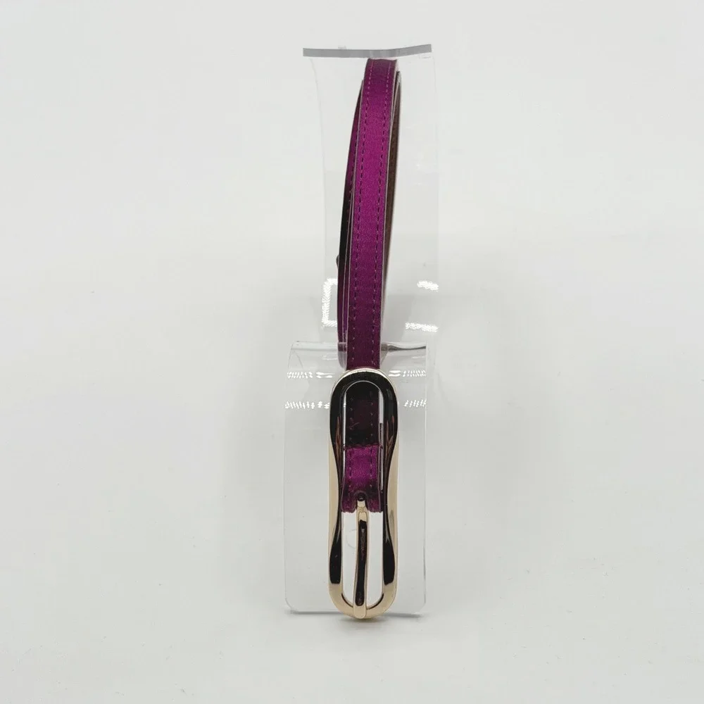 Ann‎ Taylor Womens Skinny Satin Belt Magenta Plum Purple Gold Buckle Small Retro